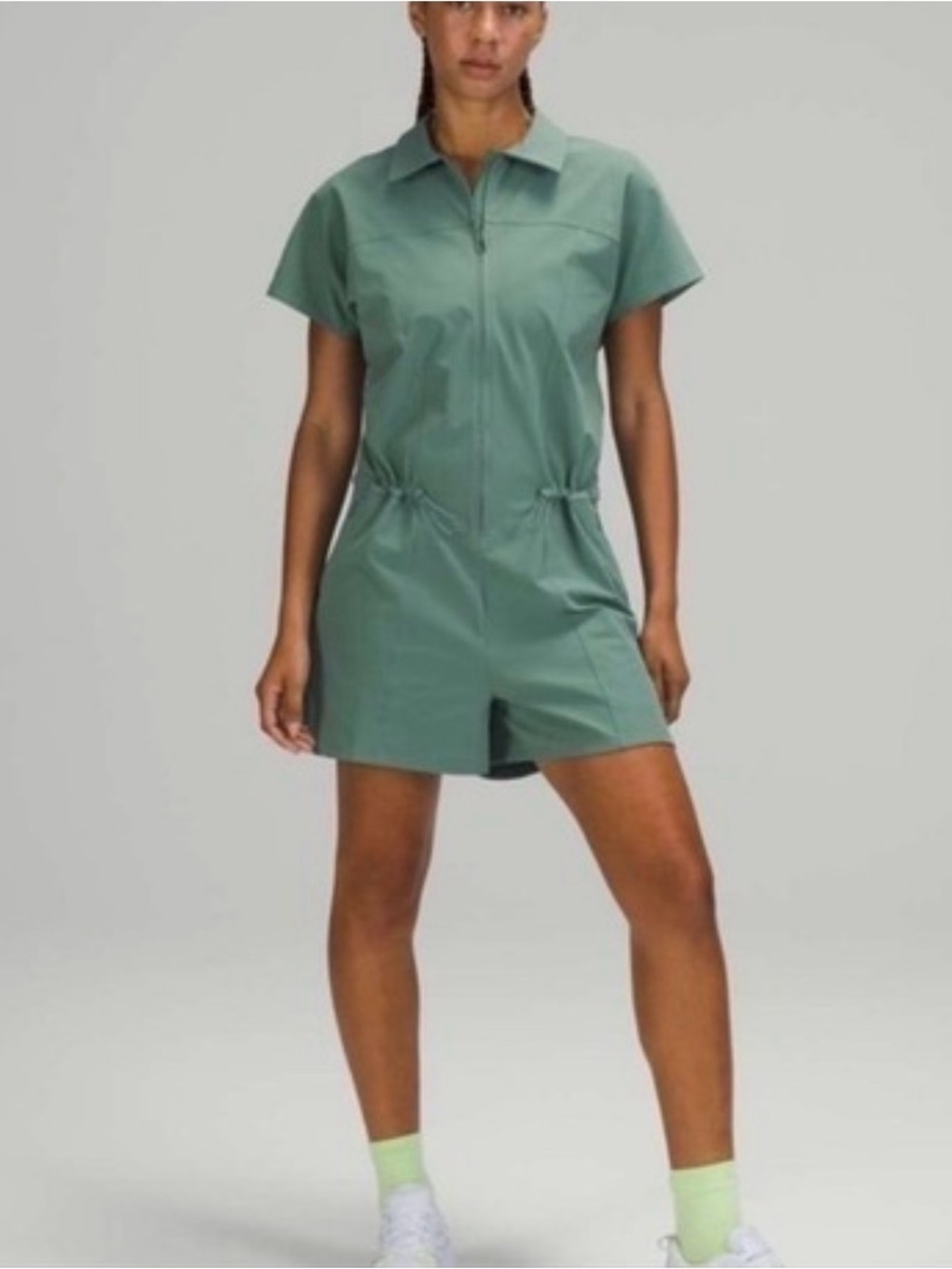 lululemon athletica Green/Teal Zip-Front Short-Sleeve Utility Romper - Size 2